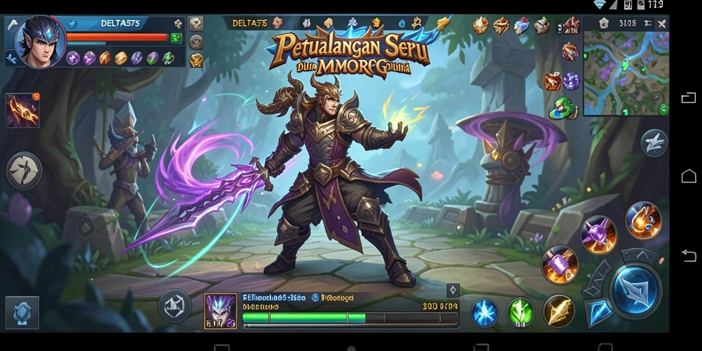 Tangkapan layar gameplay DELTA575 menunjukkan aksi pertarungan yang seru di dunia fantasi.