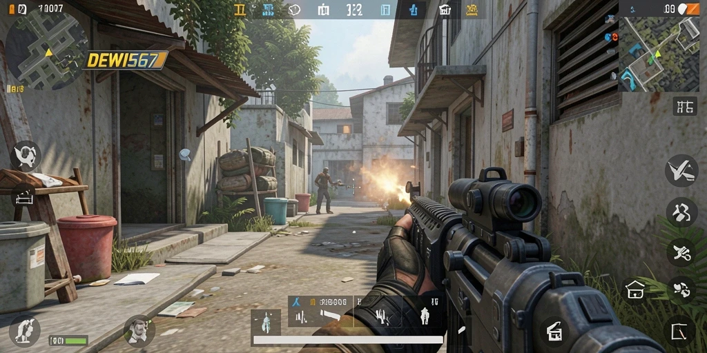 Tampilan seru dari gameplay DEWI567 yang penuh aksi FPS.