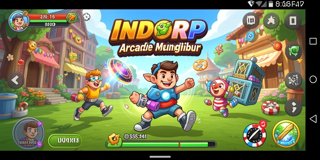Screenshot gameplay menarik dari INDORP di dalam suasana arcade.