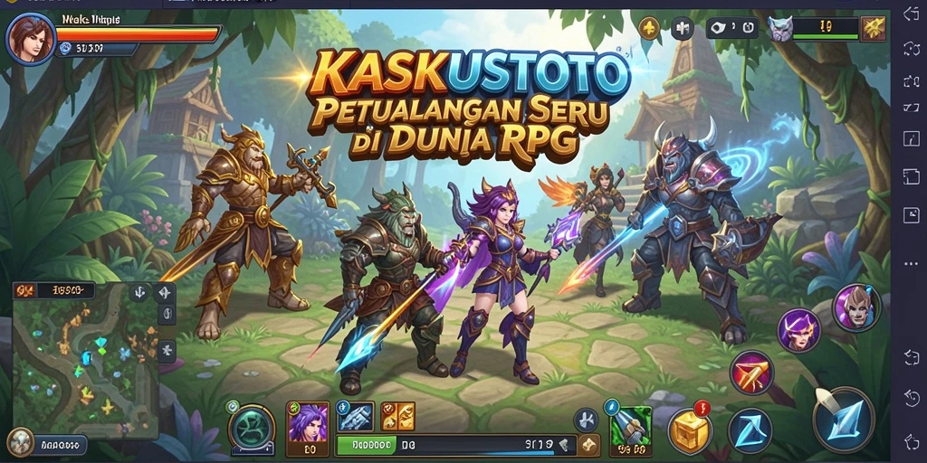 Tampilan gameplay KASKUSTOTO dengan pertarungan epik dan karakter yang unik.