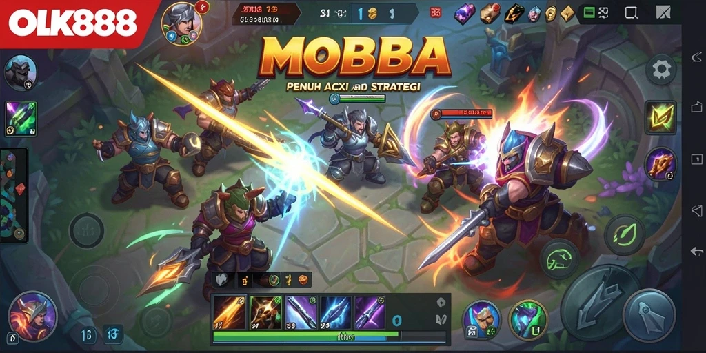Tampilan seru gameplay MOBA OLX888 dengan aksi mendebarkan.