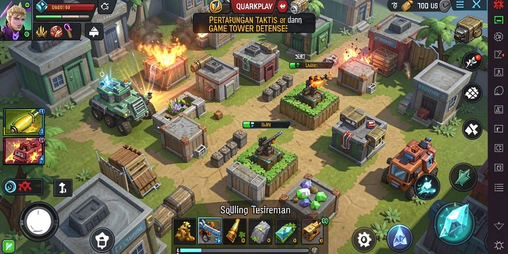 Screenshot menampilkan aksi pertarungan menara dalam QUARKPLAY.