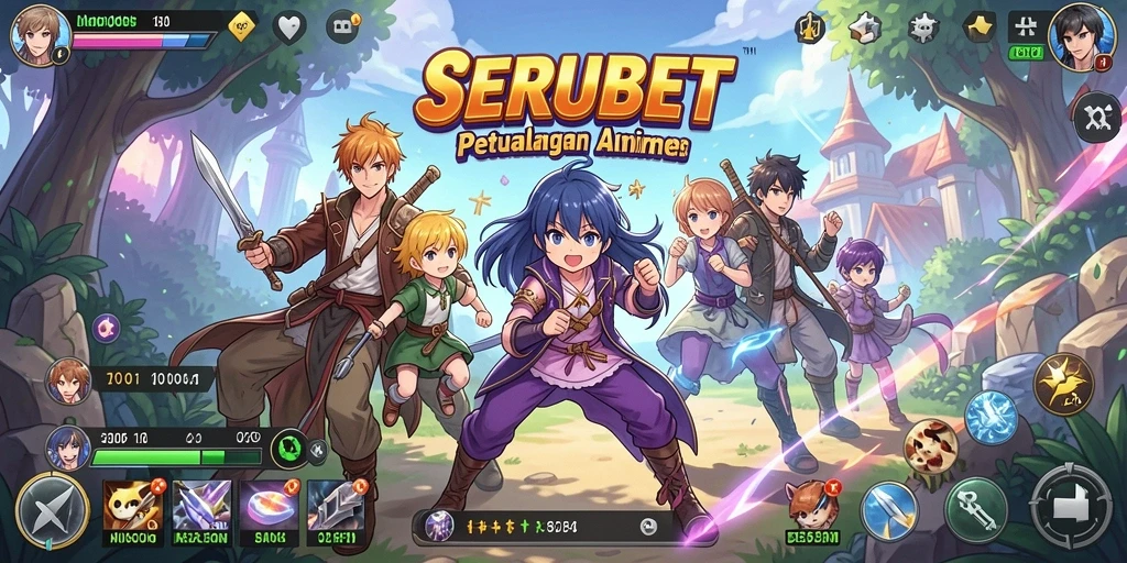 Tampilan gameplay SERUBET dengan karakter anime yang menarik.