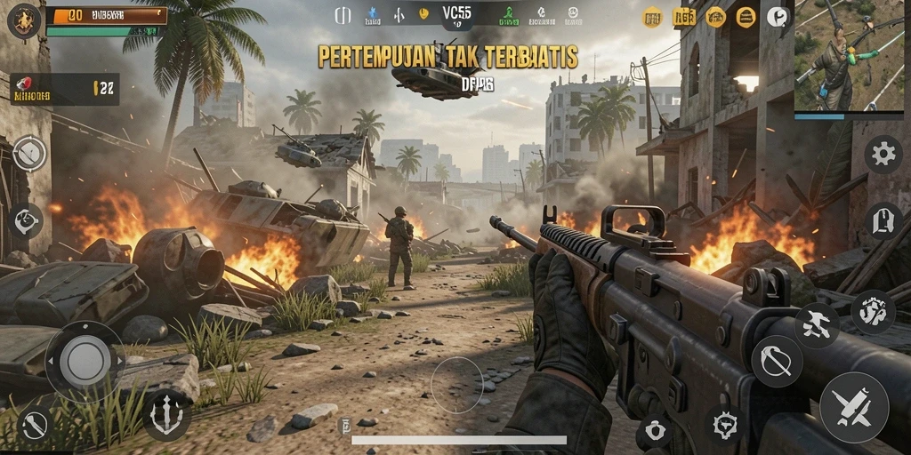 Screenshot VC55 menampilkan pertempuran intens dalam gameplay TPS yang seru.