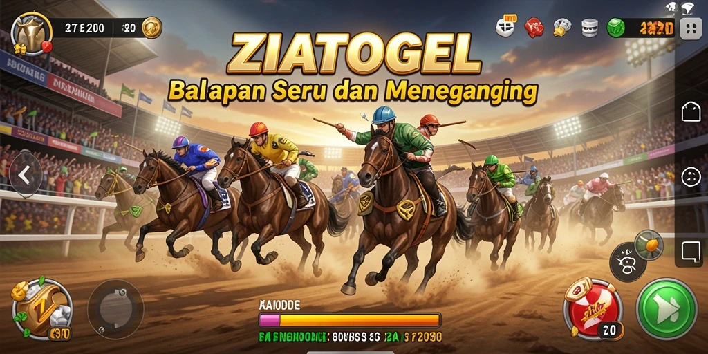 Gameplay ZIATOGEL menunjukkan aksi balapan yang mendebarkan.